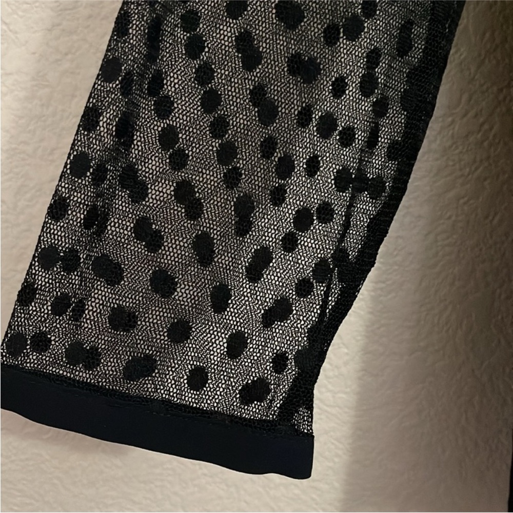 Ann Taylor | Black Sheer Long Sleeves Polkadot Overlay Zip Back Blouse Size M - Picture 5 of 6